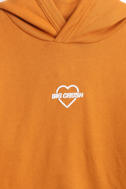 Girls Branded Pullover Hoodie - Mustard