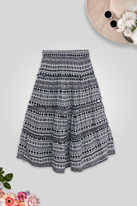 Girls Printed Long Skirt - Black & White