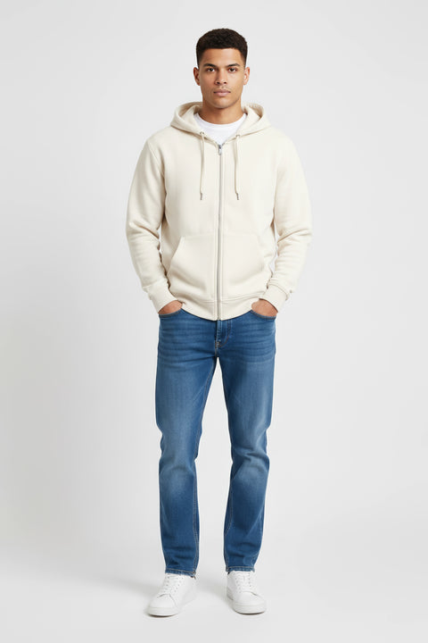 Men Branded Zipper Hoodie - Off White