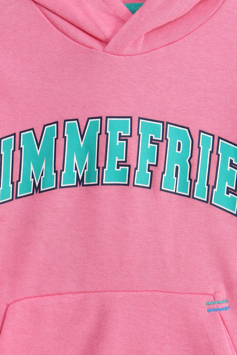 Girls Branded Pullover Hoodie - Pink