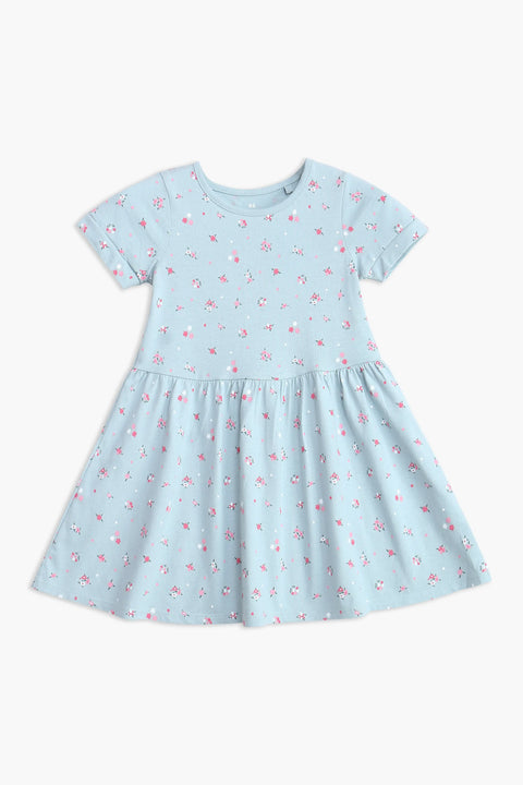 Girls Branded Graphic Frock - L/Green