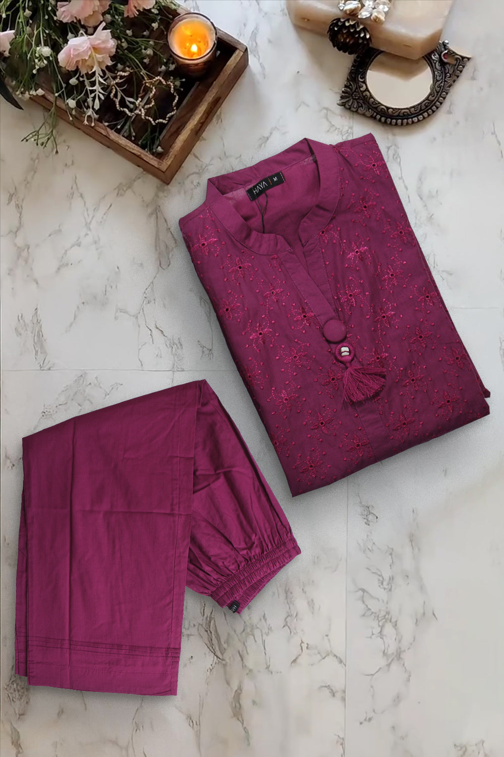 2 PIECE EMB LAWN SOLID SUIT