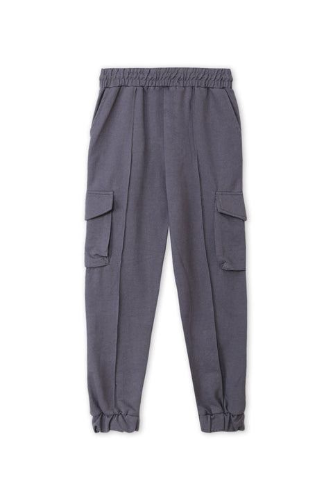 Girls Branded Terry Cargo Trouser - Grey