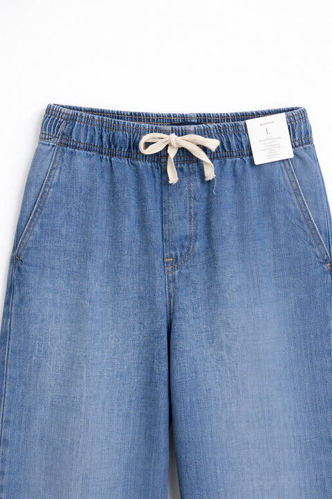 Women's Branded Wide Leg Jeans - BLUE