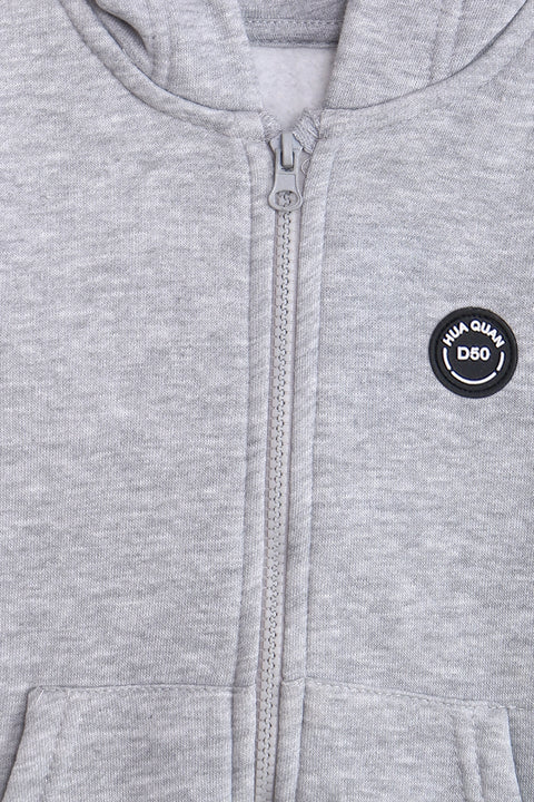 Boys Branded Zipper Hoodie - Grey