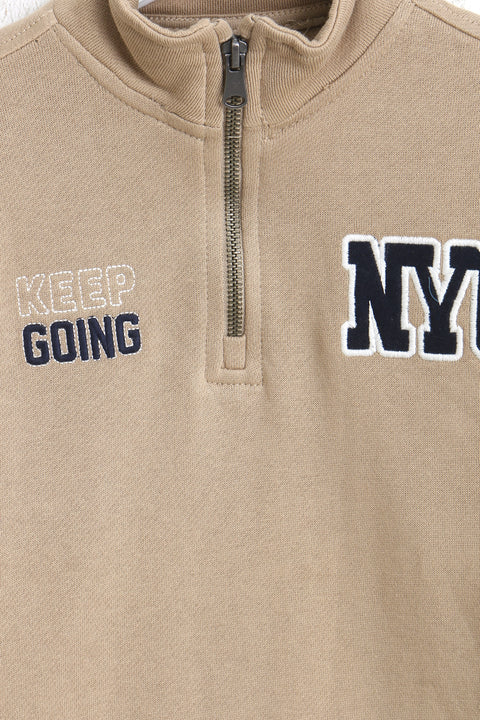 Boys Branded Graphic Mock Neck - Khaki