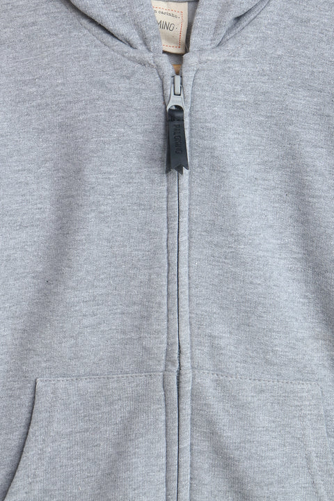 Boys Branded Zipper Hoodie - Heather Grey