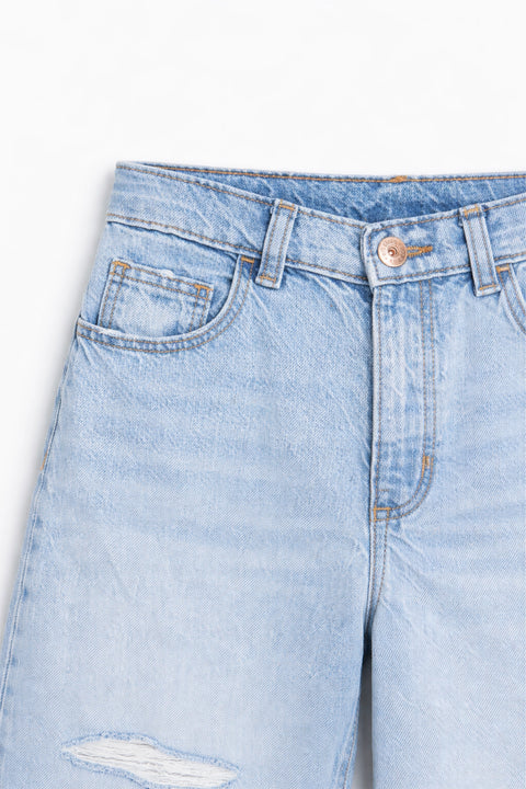 Girls Branded Wide Leg Jeans  - L/Blue