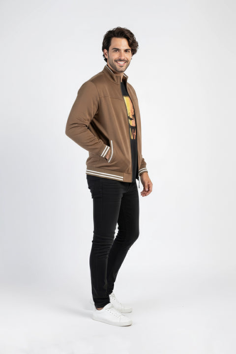 Men Quilt Tipping Zipper Mocknek MMQT06 - Olive