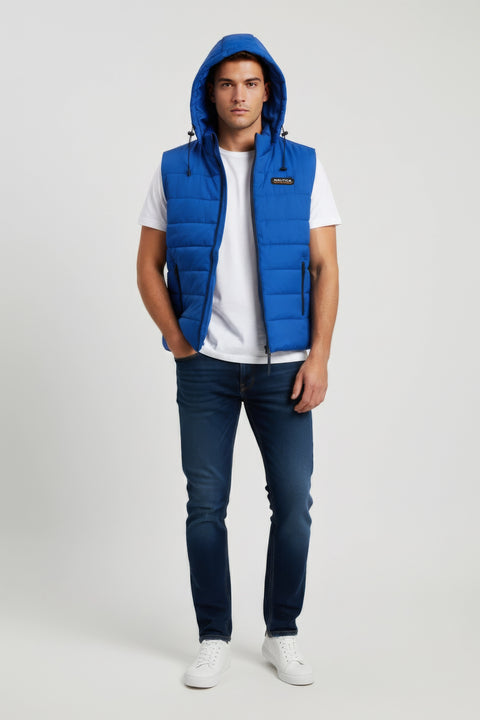 Men Branded Puffer Jacket Sleeveless - Royal Blue