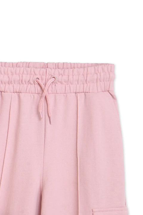 Girls Branded Terry Cargo Trouser - Pink