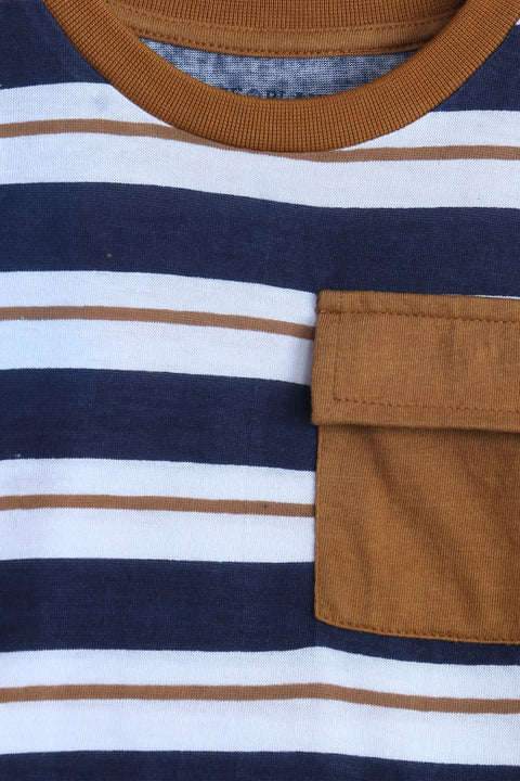 Boys Branded Lining T-Shirt - Blue and White