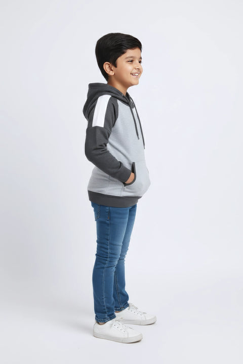Boys Branded Pullover Hoodie - White And Grey