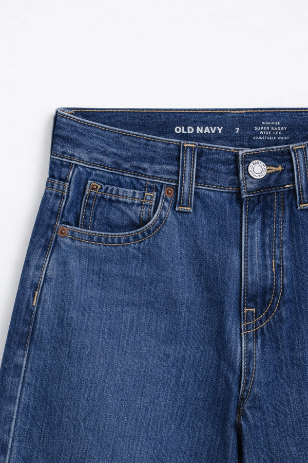 Girls Branded Wide Leg Jeans  - M/Blue
