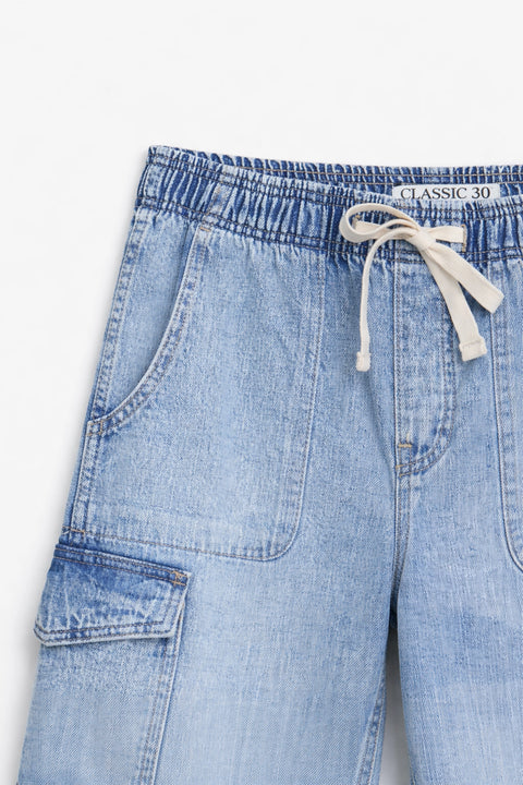 Women's Branded Wide Leg Cargo Jeans - L/Blue