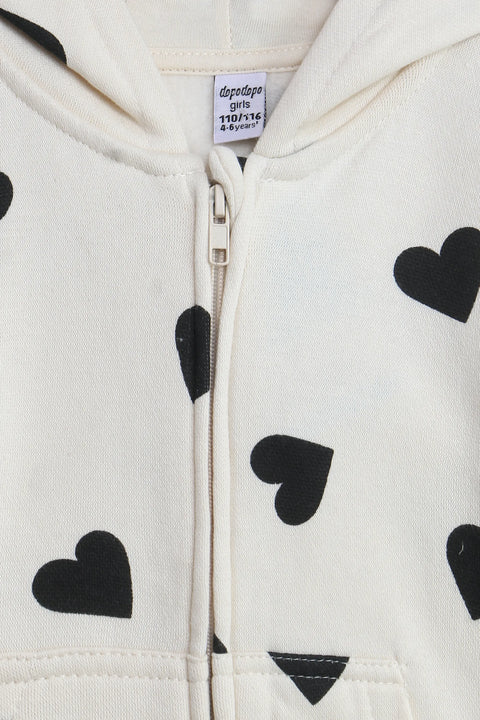 Girls Branded Hoodie Zipper - Cream