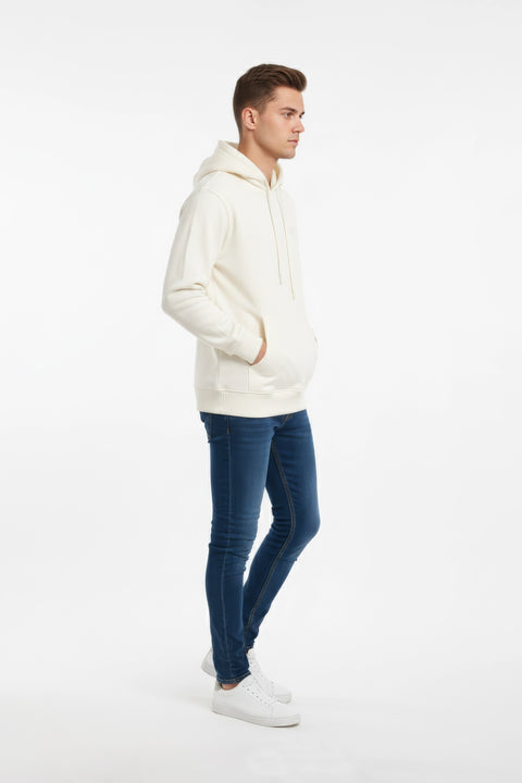 Men Branded Pullover Hoodie - Cream
