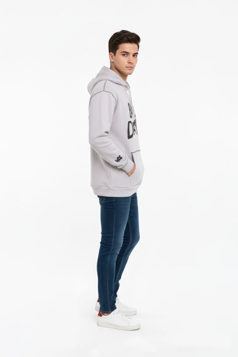 Men Branded Pullover Hoodie - L/Grey