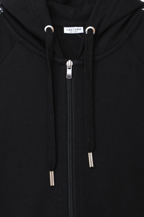 Women Branded  Hoodie Zipper - Black
