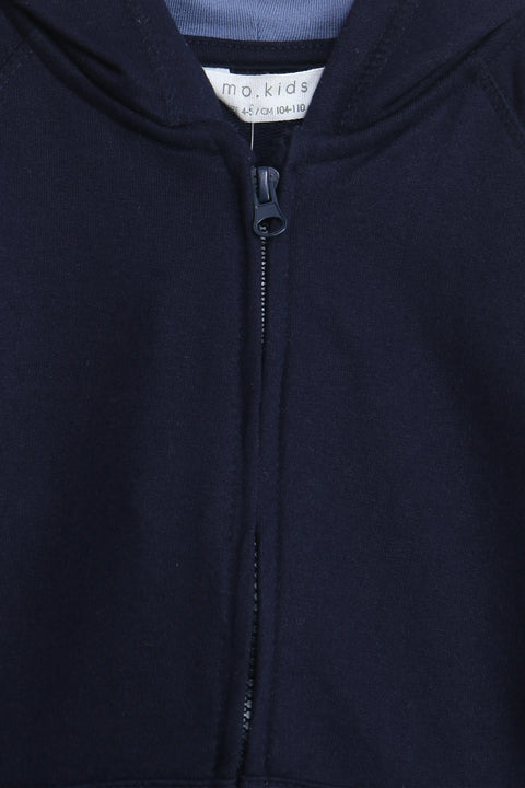 Boys Branded Zipper Hoodie - Navy