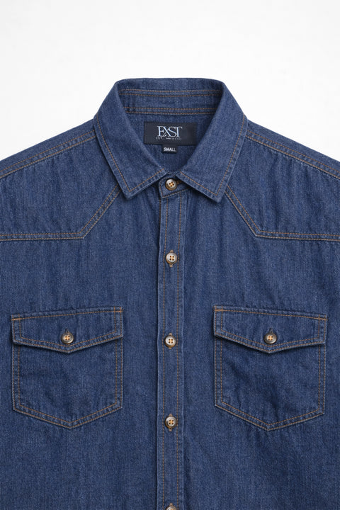 Men Denim Shirt Double Pocket MDS23-02 - M/Blue