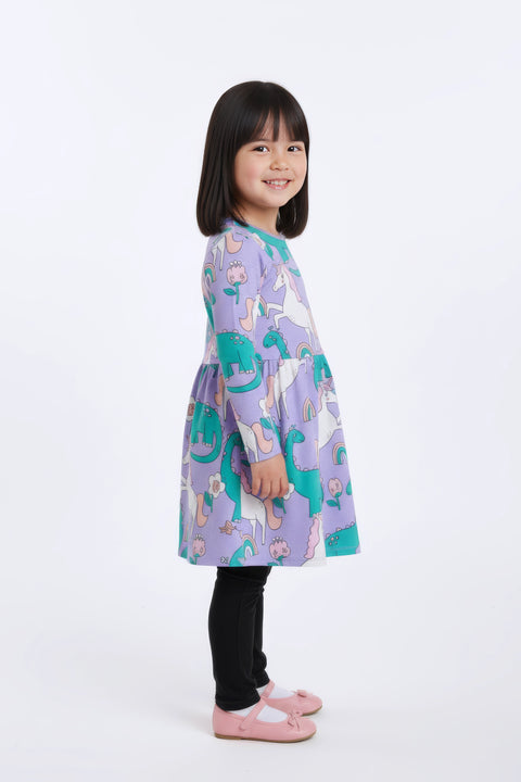 Girl Branded Graphic Frock - L/Purple