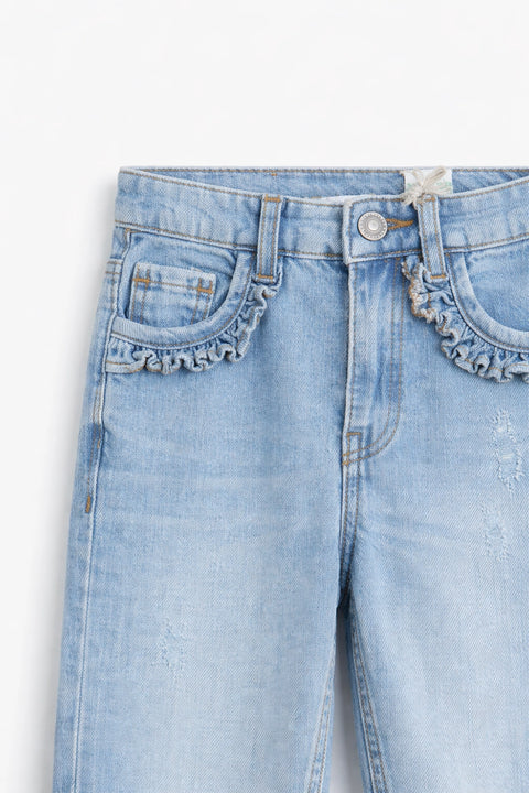 Girls Branded Denim pant - Ice Blue