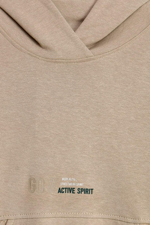 Boys Branded Pullover Hoodie - L/Camel