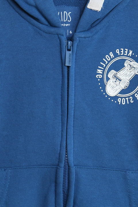 Boys Branded Zipper Hoodie - Blue