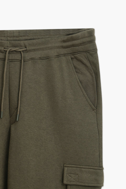 Men Branded Fleece Cargo Trouser - Olive