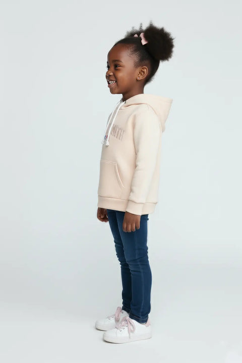 Girls Branded Pullover Hoodie - Peach