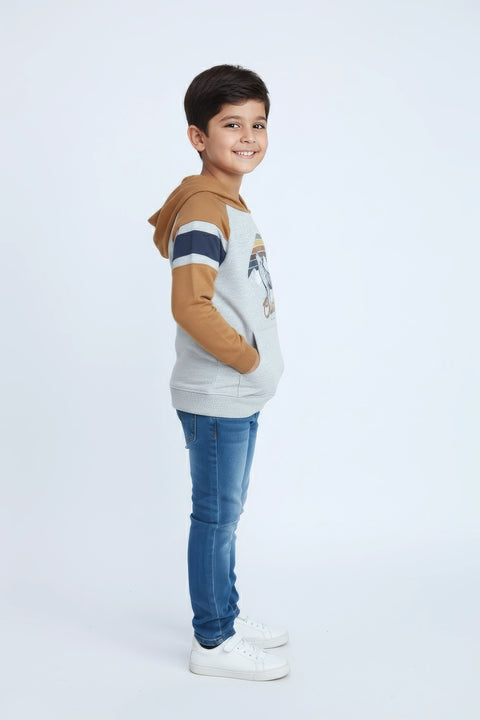 Boys Branded Pullover Hoodie - Heather Grey