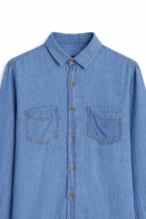 Men Denim Shirt DBP Pocket MDS23-03 - L/Blue