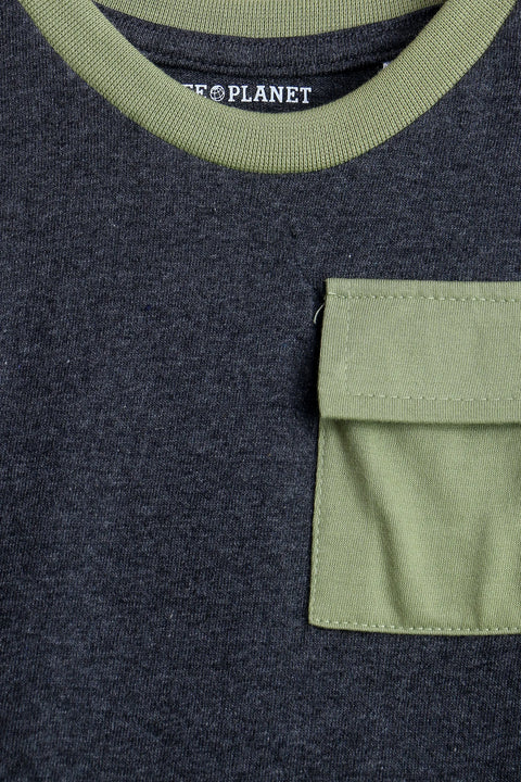 Boys Branded basic T-Shirt - Grey & Green