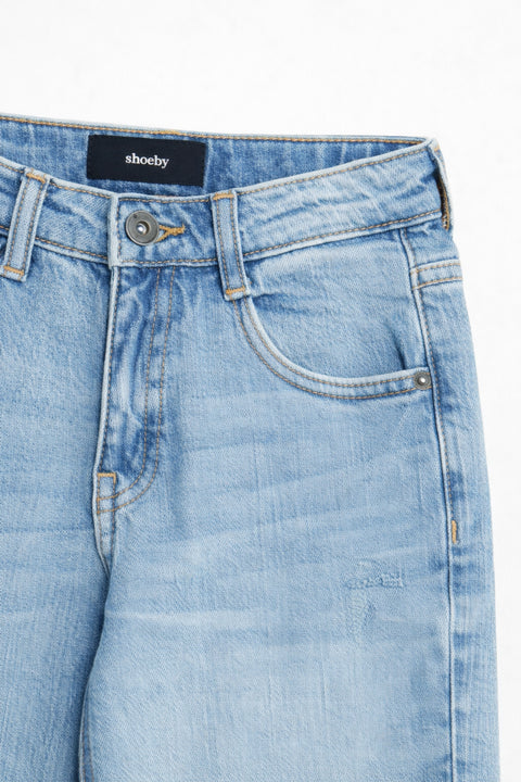 Girls Branded Straight Fit Denim Pant - L/Blue