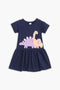 Girls Branded Graphic Frock - Navy