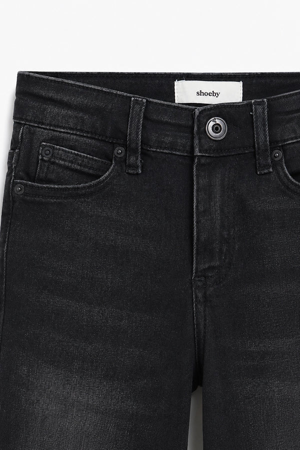 Girls Branded Wide Leg Denim pant - Black
