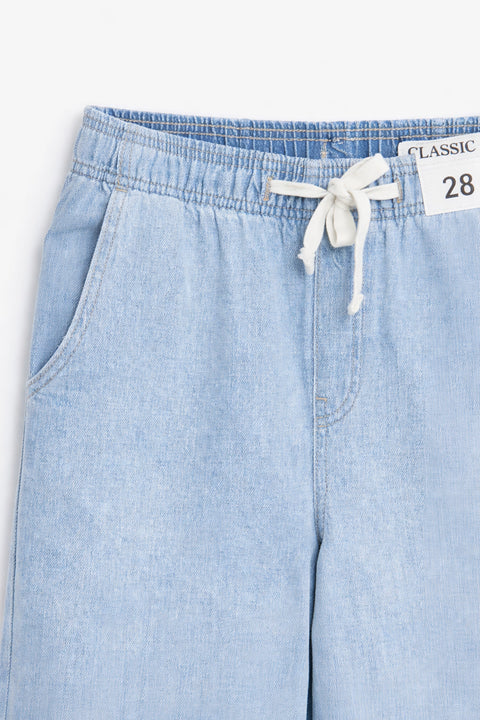 Women's Branded Wide Leg Jeans - Sky Blue