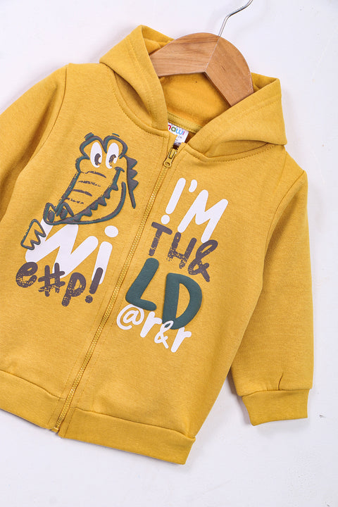 Boys Branded Fleece Zipper Hoodie  - Yellow