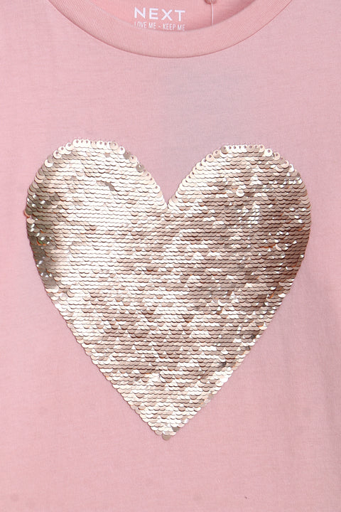 Girls Branded Sequins T-Shirt F/S - L/Pink