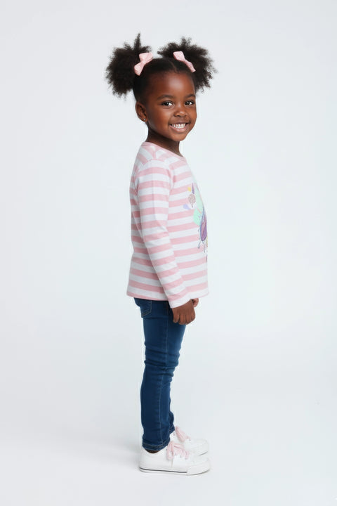 Girls Branded Graphic T-Shirt F/S - Pink And White