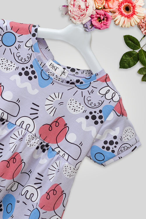 Girls Graphic Doodle Frock GF04 - Purple