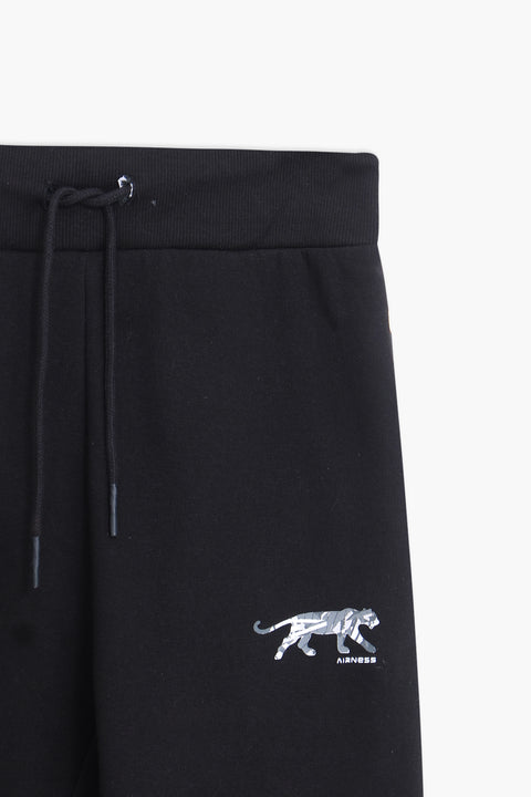 Men Branded Fleece Trouser - Black