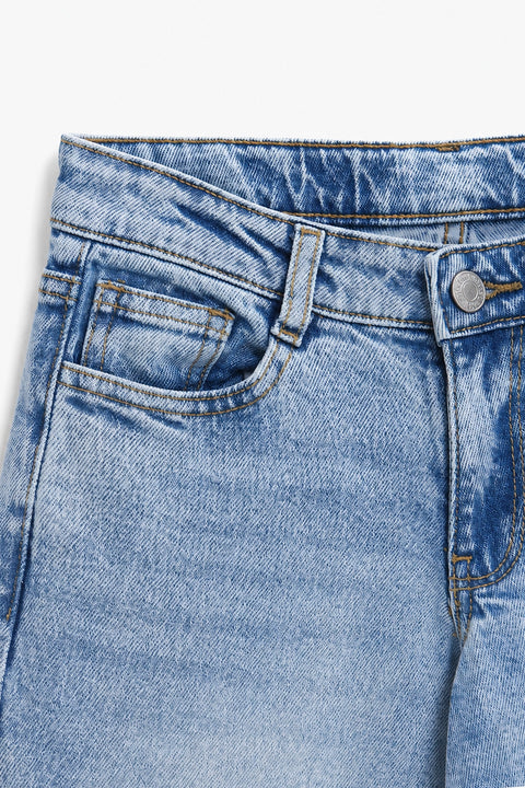 Girls Branded Wide Leg Denim pant - L/Blue