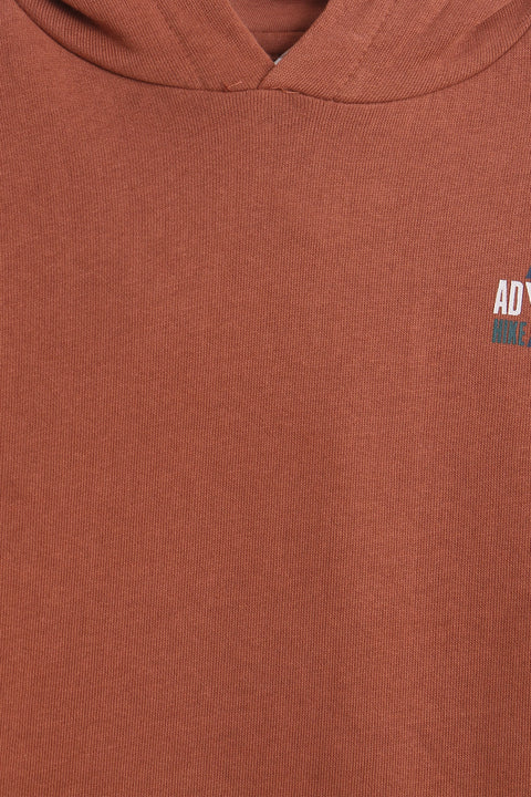 Boys Branded Pullover Hoodie - Brown