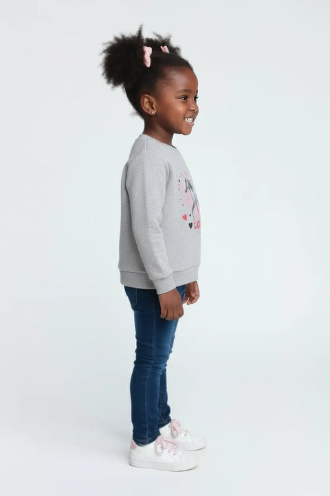 Girls Branded Graphic Sweatshirt - Heather Grey