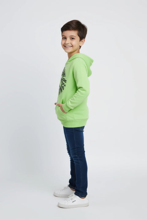 Boys Branded Pullover Hoodie - Neon Green