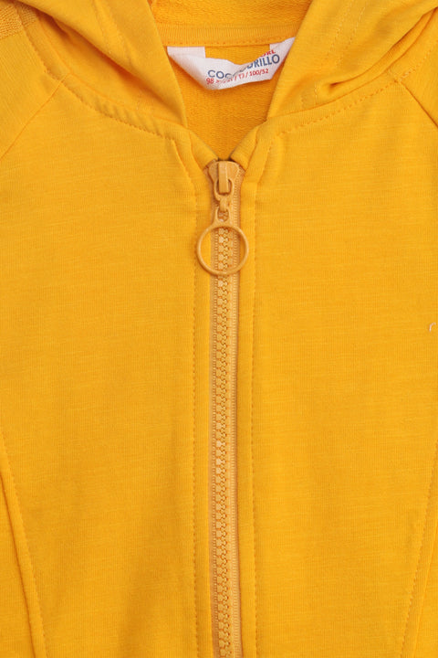 Girls Branded Hoodie Zipper - Mustard
