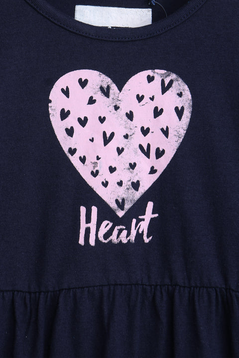 Girl Branded Graphic Frock - Navy