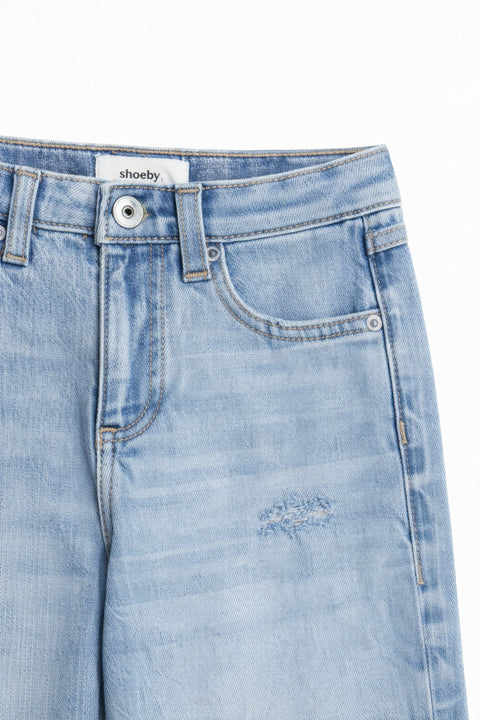 Girls Branded Straight Fit Denim Pant - L/Blue